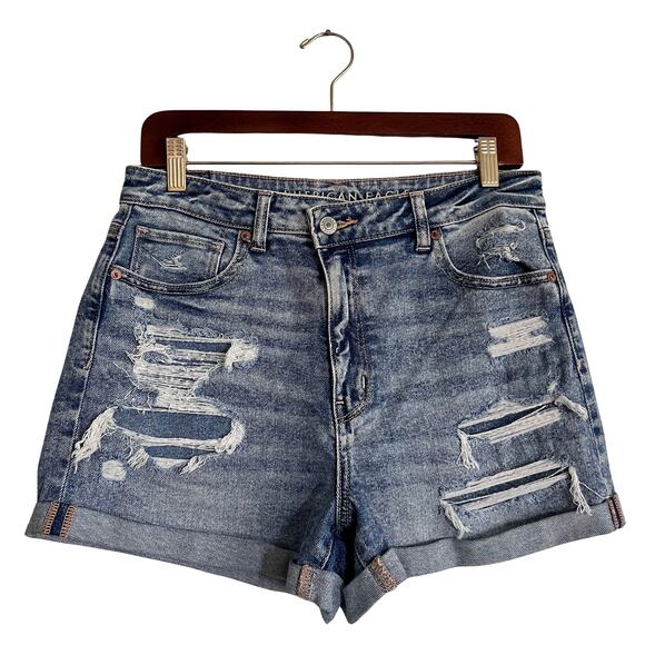American Eagle Mom Short Size 10 Distressed Denim High Rise Cuffed - Picture 1 of 7